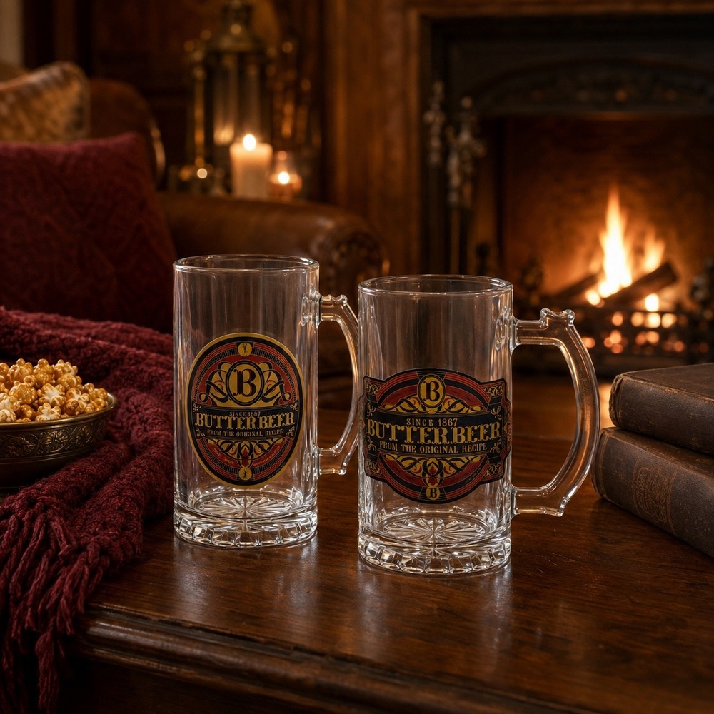 Harry Potter Universal Studios Butterbeer Glass Mugs Set of 2 Different Steins - Picture 2 of 16
